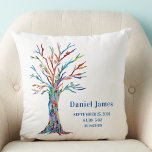 Almofada Travesseiro de Nursery Stats<br><div class="desc">O Travesseiro De Aniversário Do Birth Stats. Este travesseiro de berçário faz uma manutenção excelente. É decorada com uma árvore colorida arco-íris sobre fundo branco. Você pode personalizá-lo facilmente como um presente especial para um recém-nascido. Árvore Mosaica Original © Michele Davies.</div>