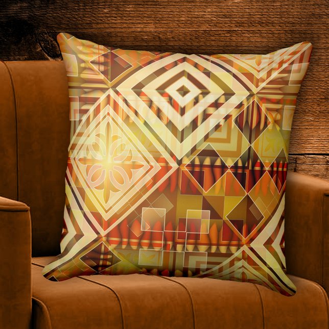 Almofada Travesseiro de outono geométrico na moda Abstrato (Retro abstract design pillow featuring a warm colored pattern in geometrical shapes. )