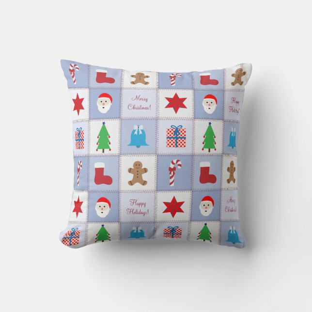 Almofada Travesseiro de Padrão de Natal - Fundo em Tons Azu (Frente)