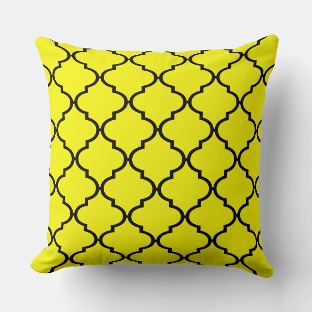 Almofada Travesseiro de Padrão de Quatrefoil Amarelo-Negro  (Frente)