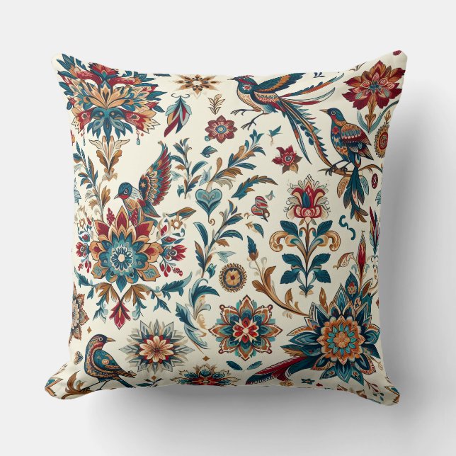 Almofada Travesseiro de padrões de aves e florestas de safr (Frente)