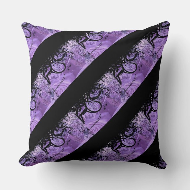 Almofada Travesseiro de padrões em espiral preto e roxo (Frente)