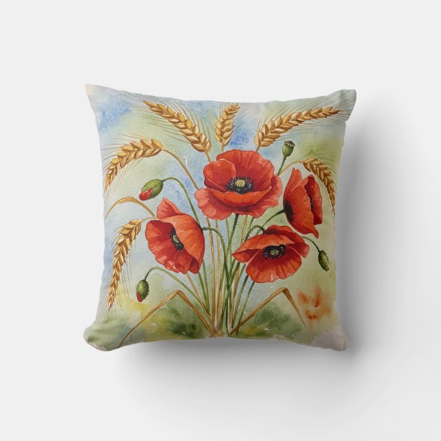 Almofada Travesseiro de papoila e buquê de trigo (Frente)