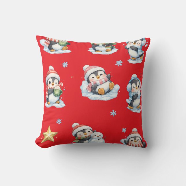Almofada Travesseiro de Pinguim de Natal (Frente)