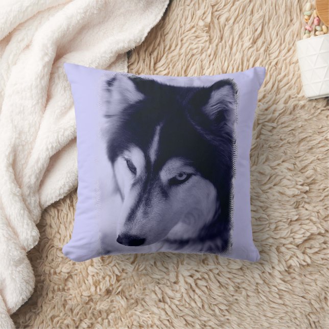 Almofada Travesseiro De Ponta Azul Siberiano Husky Face (Cobertor)