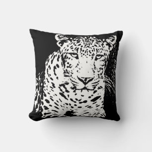 Almofada Travesseiro De Retratos Branco E Preto-Leopardo
