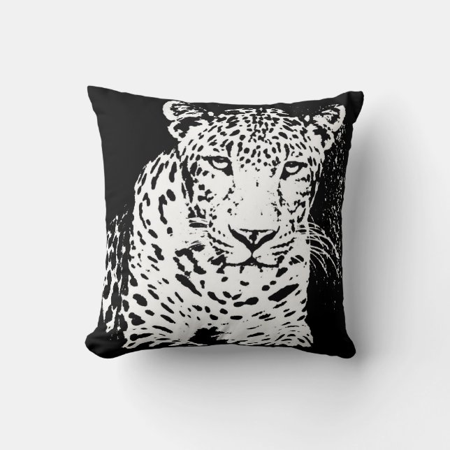 Almofada Travesseiro De Retratos Branco E Preto-Leopardo (Frente)