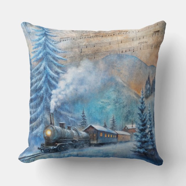 Almofada Travesseiro de trem de Natal mágico - inverno de V (Frente)