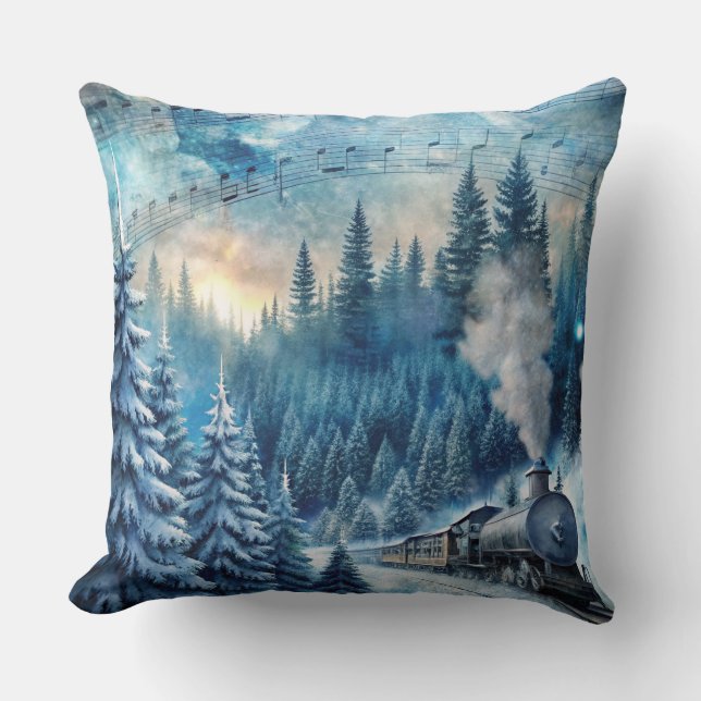 Almofada Travesseiro de trem de Natal mágico - inverno de V (Frente)