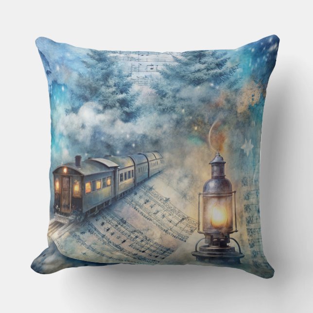 Almofada Travesseiro de trem de Natal mágico - inverno de V (Frente)