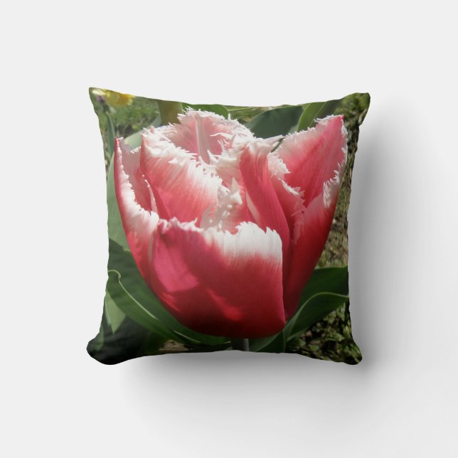 Almofada Travesseiro de Tulipas com Fringas Rosa (Frente)