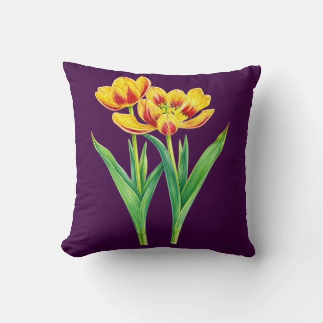 Almofada Travesseiro de Tulipas Vermelhas e Amarelas (Frente)