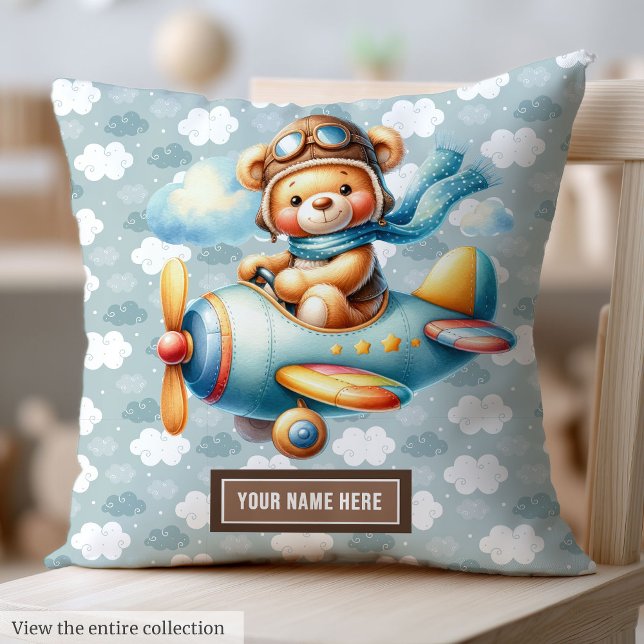 Almofada Travesseiro de Urso Castanho Azul para Bebê Recém- (Blue Brown Teddy Bear Pillow for Newborn Baby)