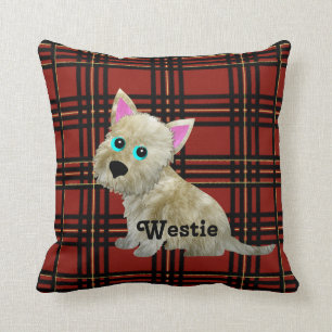 Almofada Travesseiro de Westie do Tartan