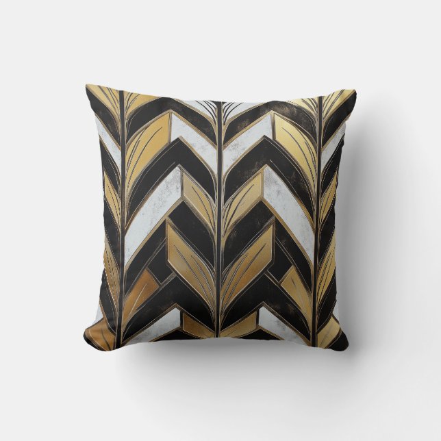 Almofada Travesseiro Deco Chevron Dourado Preto (Frente)