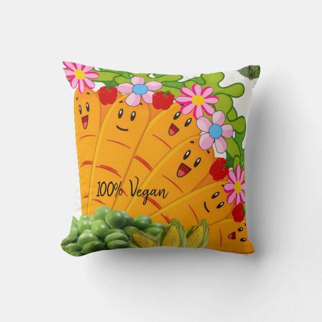 Almofada Travesseiro decorativo 100% Vegan Carrots Peas Flo (Frente)