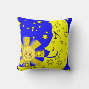Almofada Travesseiro decorativo Amarelo Sol Lua Azul