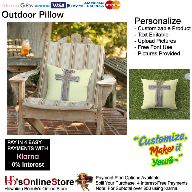 Almofada Travesseiro decorativo ao ar livre com fundo amare (Cross Outdoor Throw Pillow with Yellow Background.)