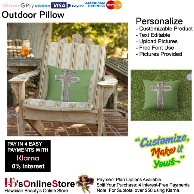 Almofada Travesseiro decorativo ao ar livre com fundo verde (Cross Outdoor Throw Pillow with Green Background.)