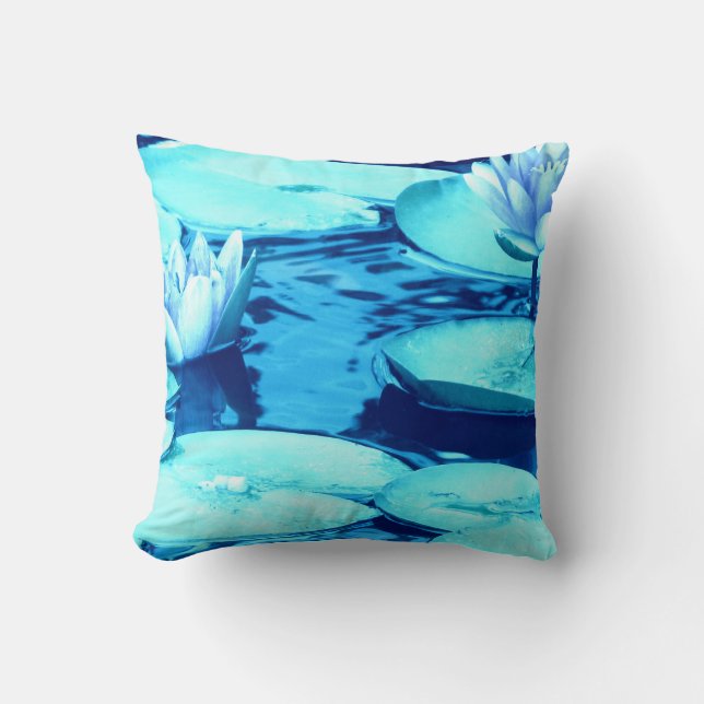 Almofada Travesseiro decorativo Aqua Azul Waterlily Estilo  (Frente)