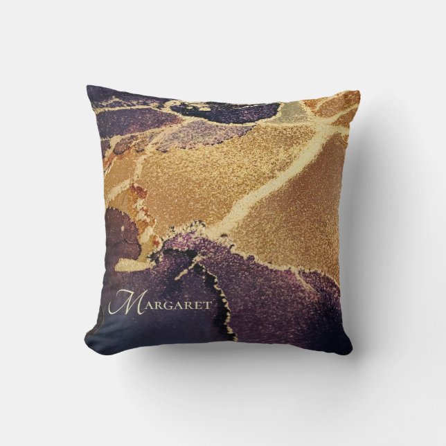 Almofada Travesseiro decorativo Artístico Dourado Roxo Mono (Frente)