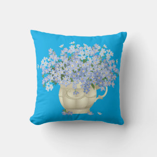 Almofada Travesseiro Decorativo Azul com Buquê de Não-Me-Es