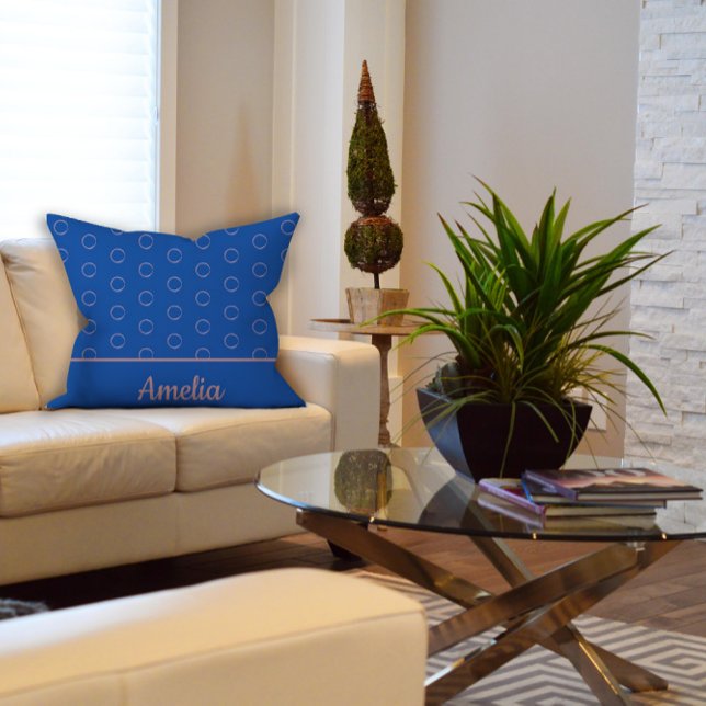 Almofada Travesseiro decorativo azul com círculo de aquarel (Criador carregado)