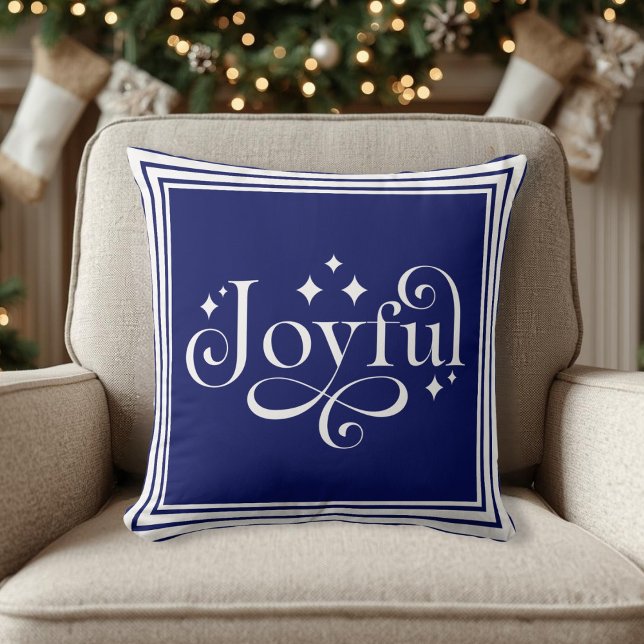 Almofada travesseiro decorativo azul de script alegre (joyful script blue Throw Pillow)