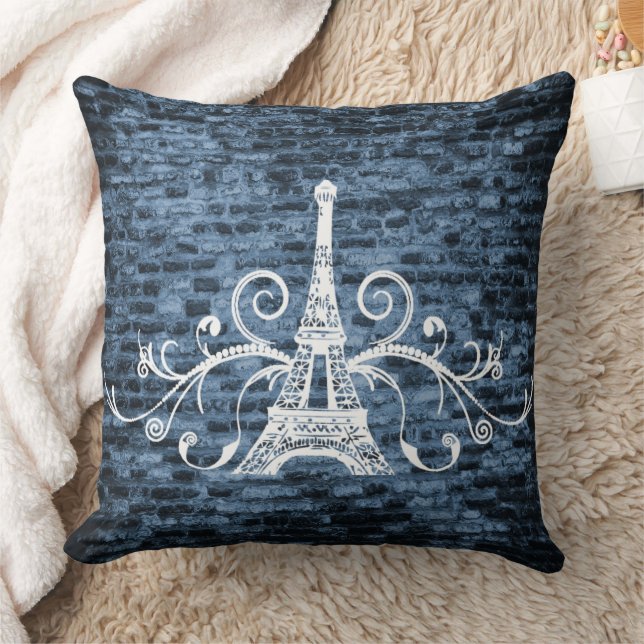 Almofada Travesseiro decorativo Azul Eiffel Towel Grunge (Cobertor)