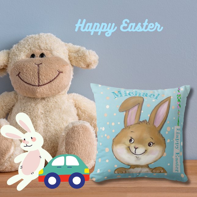 Almofada Travesseiro decorativo Azul para Caçadores-Caçador (Egg-citing Egg Hunt Kids Blue Throw Pillow )