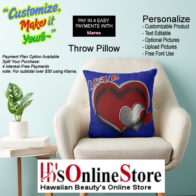 Almofada Travesseiro decorativo Azul Real Magia do Coração (Heart Magic Love Small Square Polyester Royal Blue Throw Pillow.)