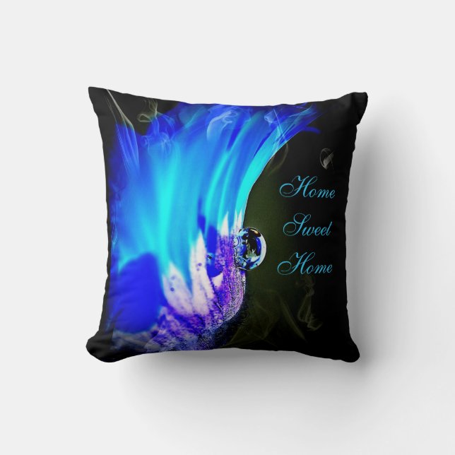 Almofada Travesseiro decorativo azul-turquesa e flor-púrpur (Frente)