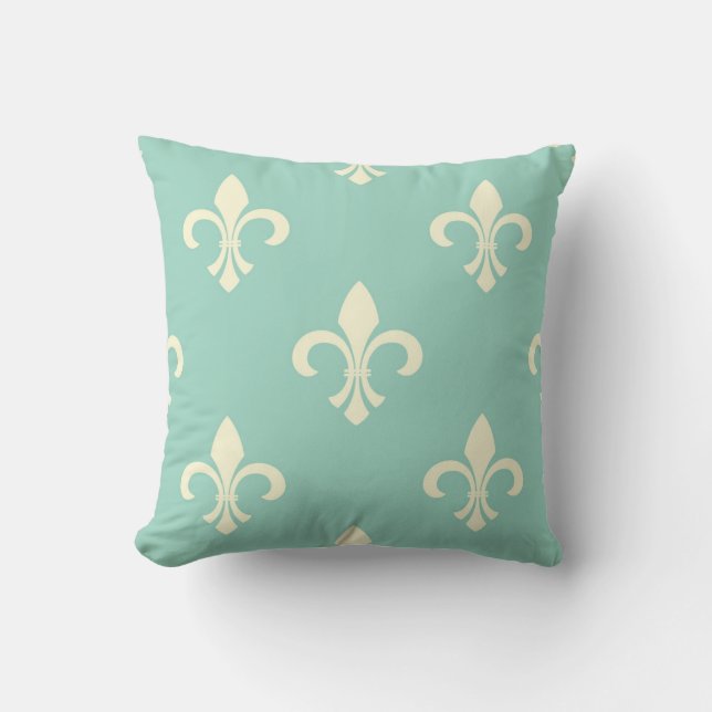 Almofada Travesseiro decorativo Azul-Verde Fleur de Lis (Frente)