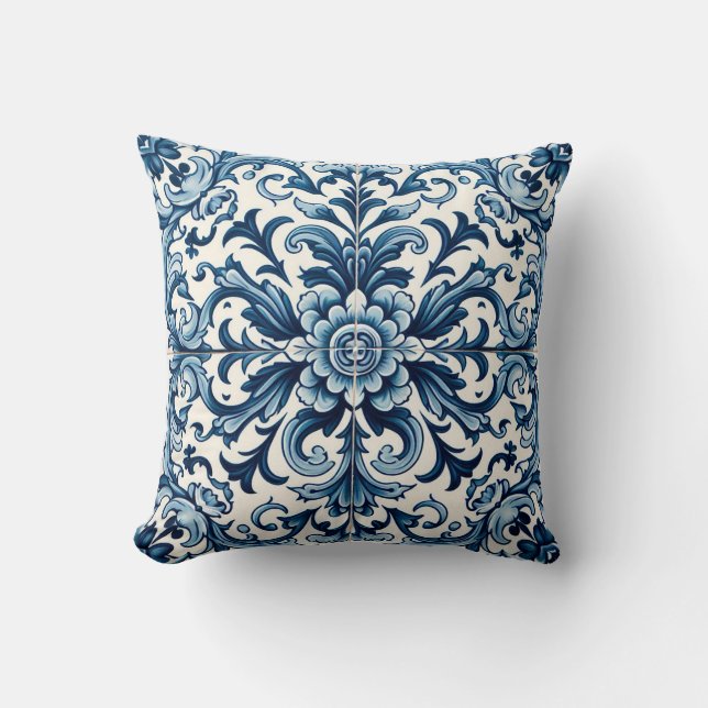 Almofada Travesseiro decorativo azulejo azul português (Frente)