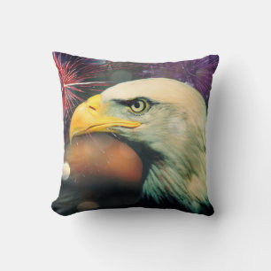 Almofada Travesseiro decorativo Bald Eagle Fireworks