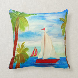 Almofada Travesseiro decorativo Barcos Vermelhos à Vela