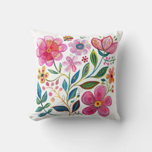 Almofada Travesseiro decorativo Boho Chic Pink Flower