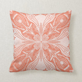 Almofada Travesseiro decorativo Boho Coral e White Mandala
