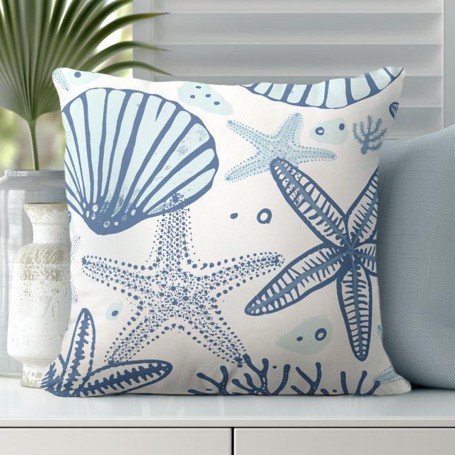 Almofada Travesseiro decorativo Branco Azul Costeiro (Transform Your Room with Coastal Throw Pillows.)