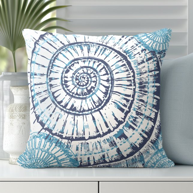 Almofada Travesseiro decorativo Branco Azul da Shell do Mar (Discover Gorgeous Coastal Throw Pillows by Totally Coast.)