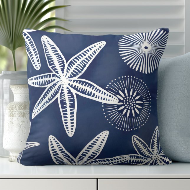 Almofada Travesseiro decorativo Branco Azul de Starfish (Elevate Your Décor: Discover our Elegant Coastal Starfish Throw Pillows in Blue & White)