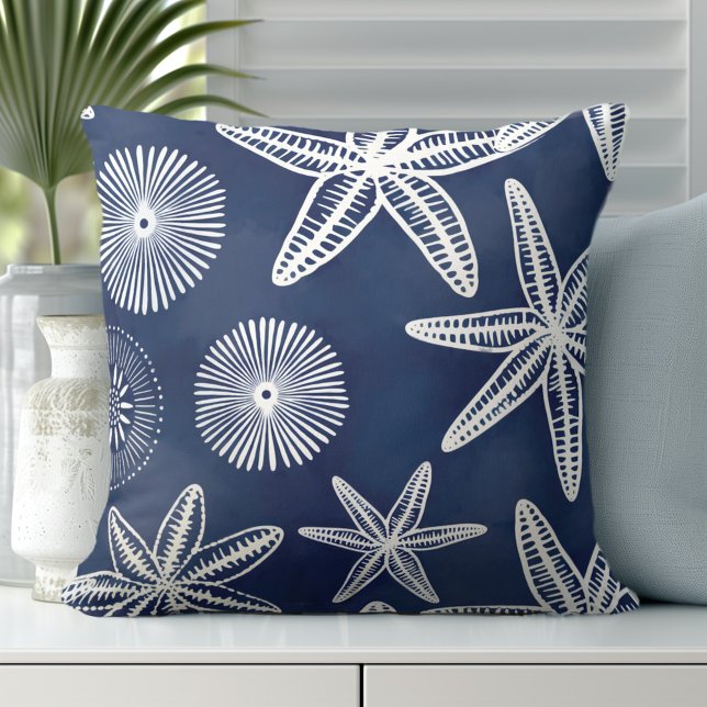 Almofada Travesseiro decorativo Branco Azul de Starfish Cos (Transform Your Room with Coastal Throw Pillows.)