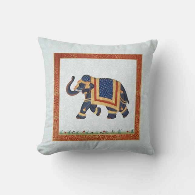 Almofada Travesseiro decorativo branco azul-índio elefante  (Frente)