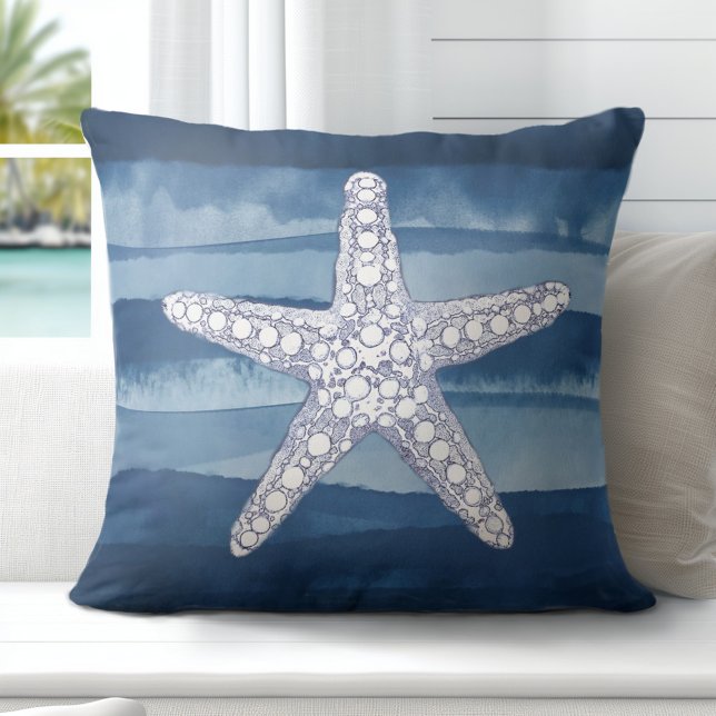 Almofada Travesseiro decorativo Branco Azul Oceano Starfish (Coastal Elegance Redefined: Explore Totally Coast's Exclusive Pillow Designs)