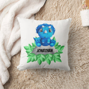Almofada Travesseiro decorativo Branco Dinossauro Azul