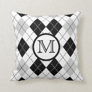 Almofada Travesseiro decorativo branco do monograma e cinze