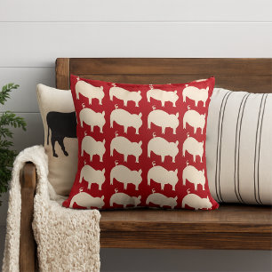 Almofada Travesseiro decorativo Branco Vermelho Piggy Parad