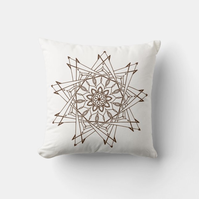Almofada Travesseiro decorativo Brown e White Sharp Mandala (Frente)