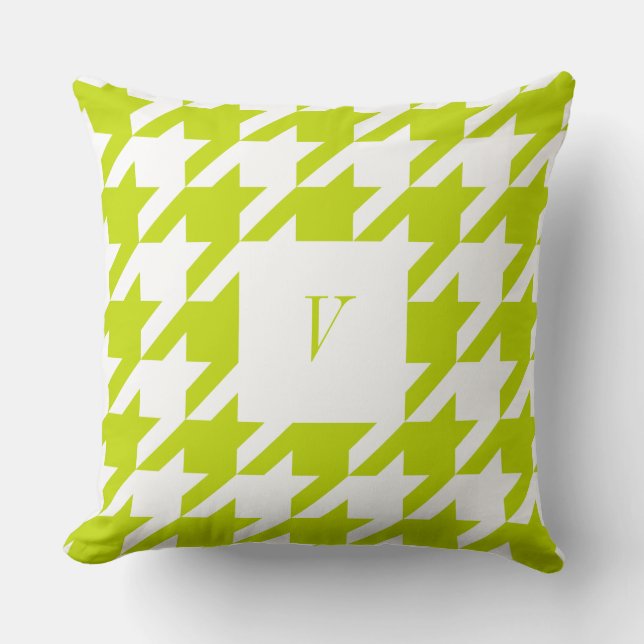 Almofada Travesseiro decorativo Celery Houndstooth Monogram (Frente)