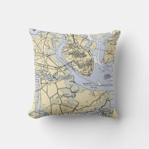 Almofada Travesseiro decorativo - Charleston, carta náutic